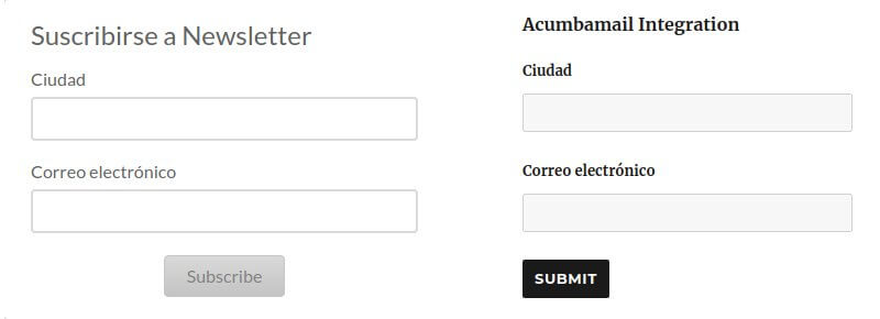 Formularios utilizados para la integración de Acumbamail con Forms 3rd Party
