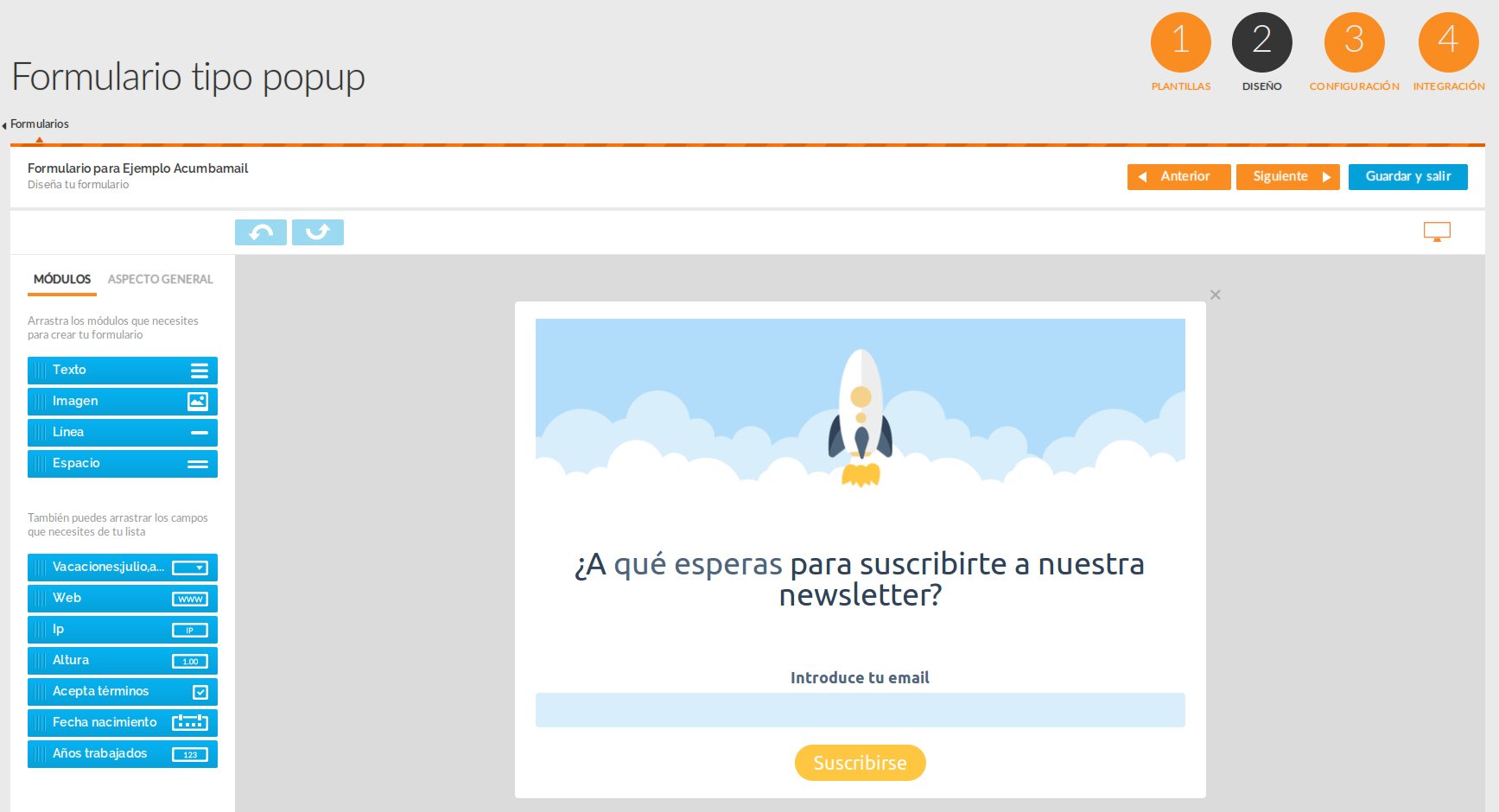 Editar un formulario de email marketing